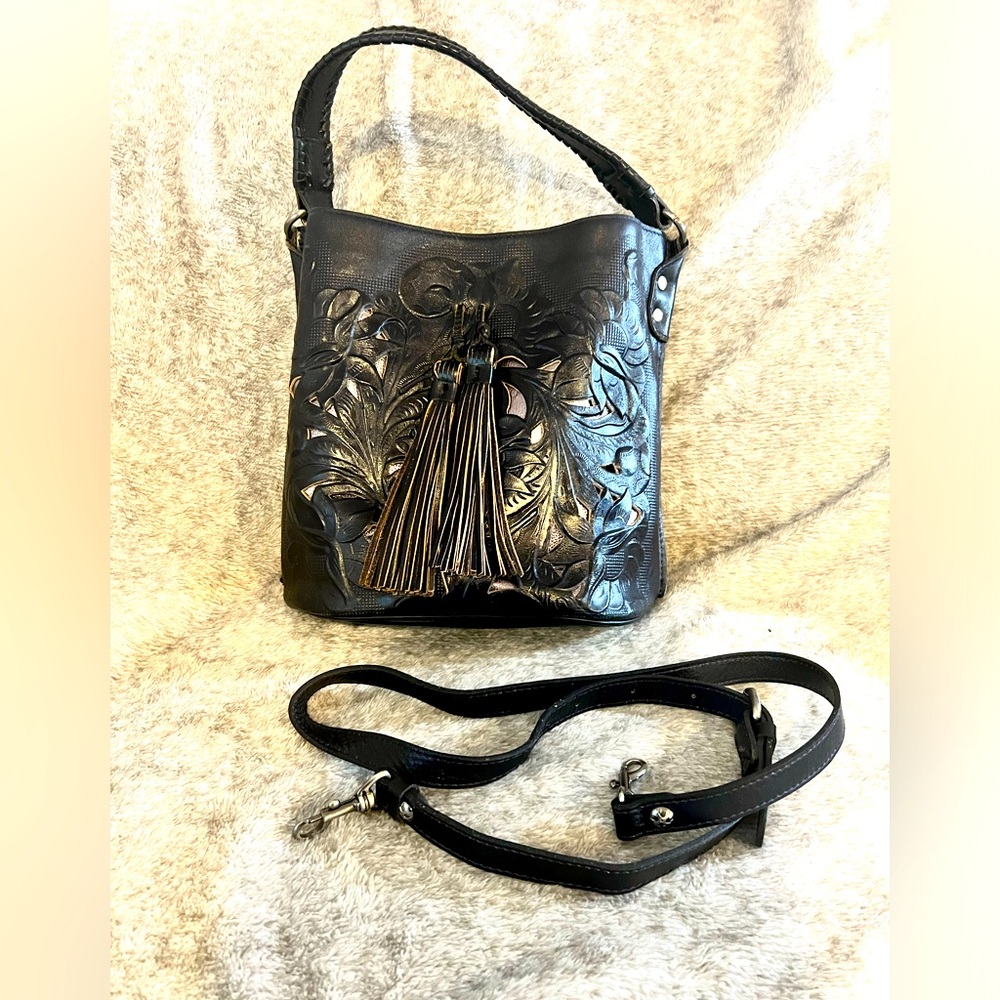 Patricia Nash Cutout Foliage Bucket Purse With Detachable Strap in Deep Purple